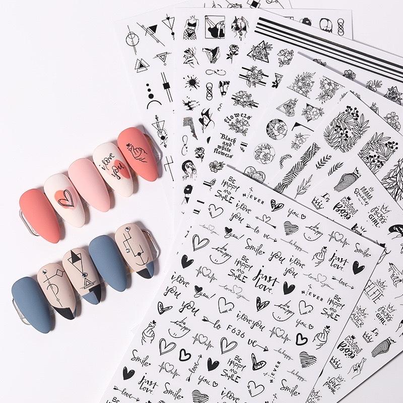 Nail Art Trend Stickers Černobílé romantické obtisky