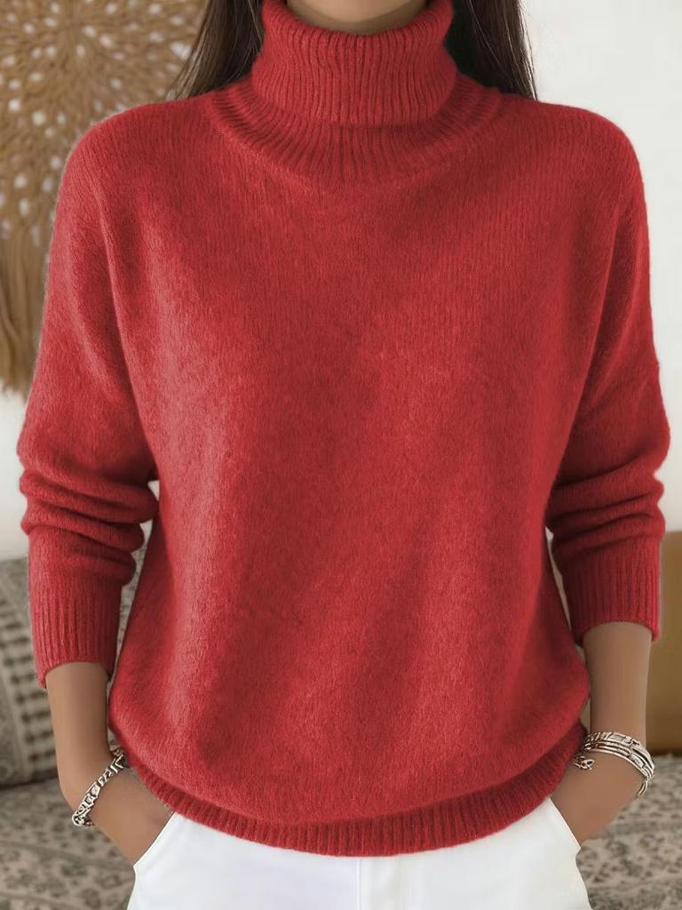 2026 Women's Solid Color Knit High Neck Pullover Sweater - Autumn/Winter Fashion.