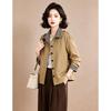 EST+II Women's Autumn Plaid-Lined Lapel Short Jacket