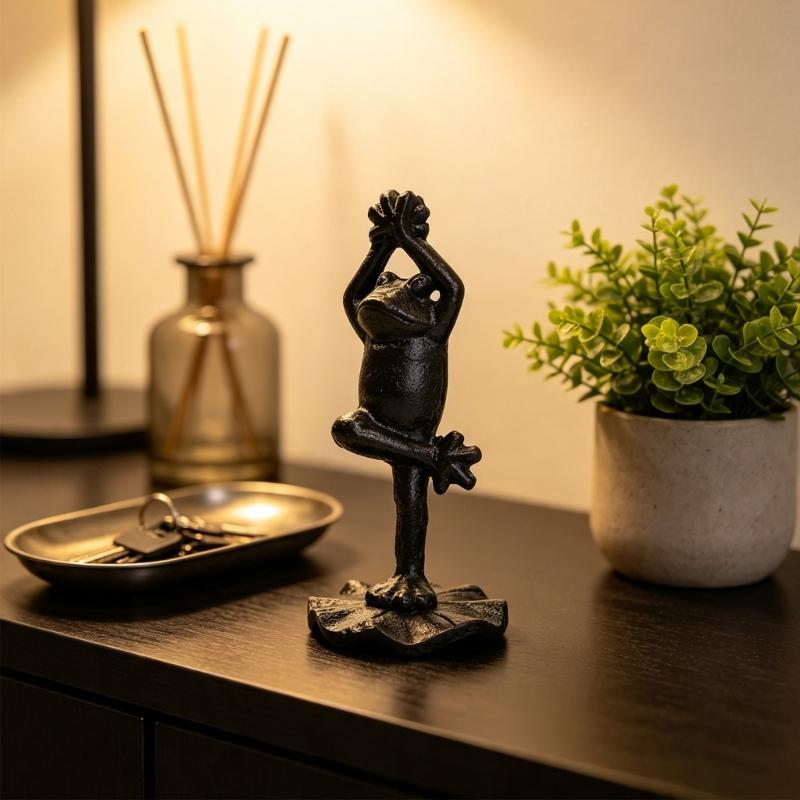 Cast Iron Meditations Animal Figurine Decors, Antique Tabletop Accent for Shelf Styling, Desk Corner, and Calm Home Displays