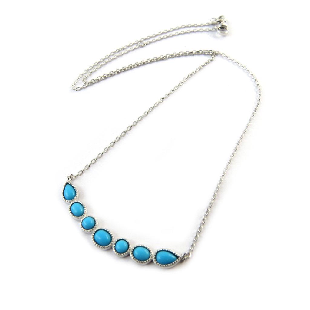 Les Trésors De Lily [N6233] - Silver Turquoise 'Navajos' Silver Necklace (rhodium-plated) - 40x5 Mm