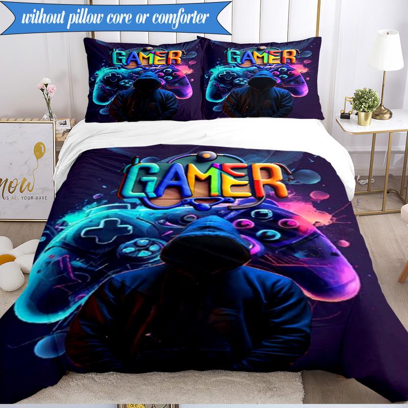 3PCS Cyberpunk Gaming Neon Bedding Set,Including 1pc Duvet Cover And 2pcs Pillowcases Perfect for Bedroom, Dormitory, Fan Christmas gift