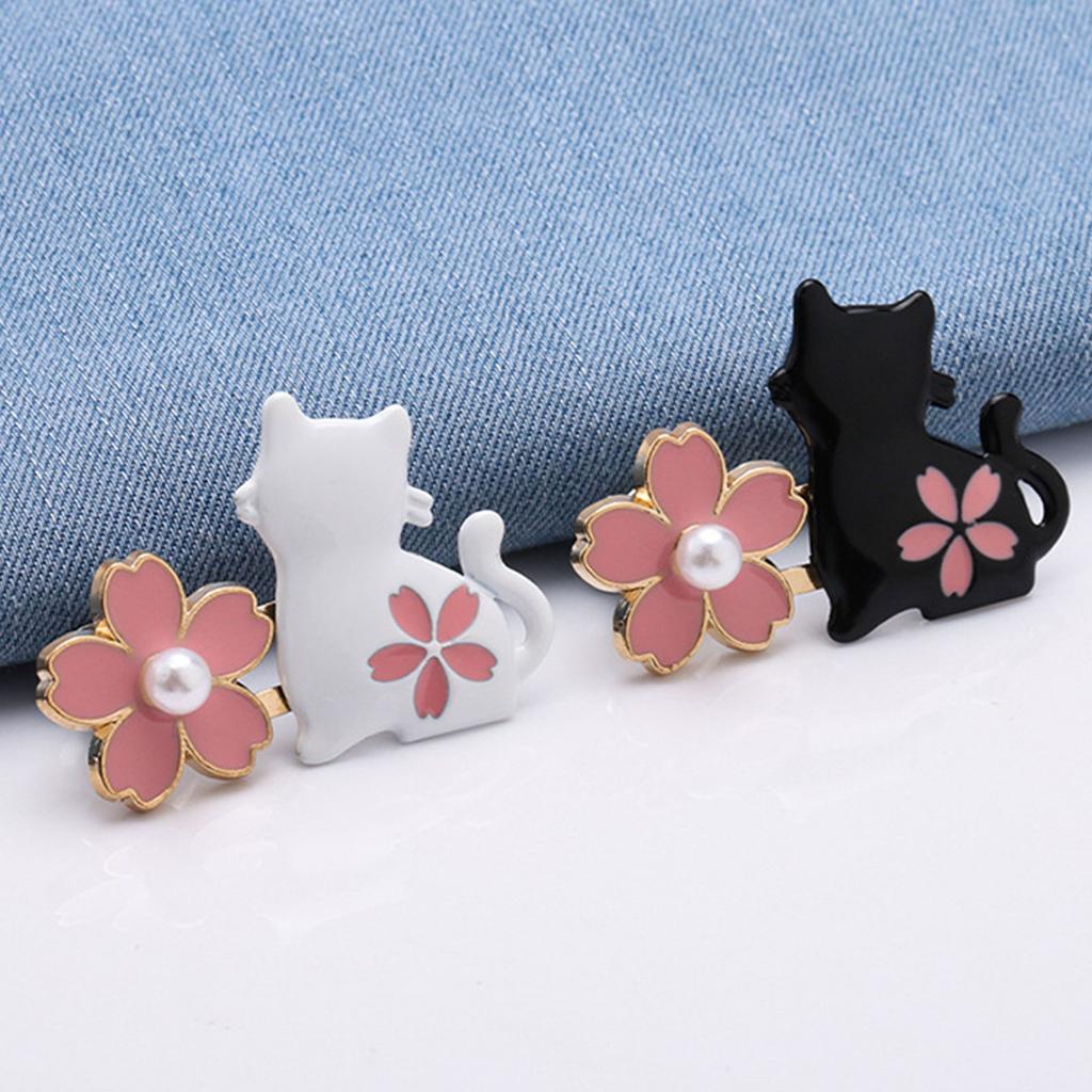 2 Pairs Jeans Button Pins Flower Cats Waist Buckles Detachable Trousers Waist Tightener Adjustable Trouser Button Pins