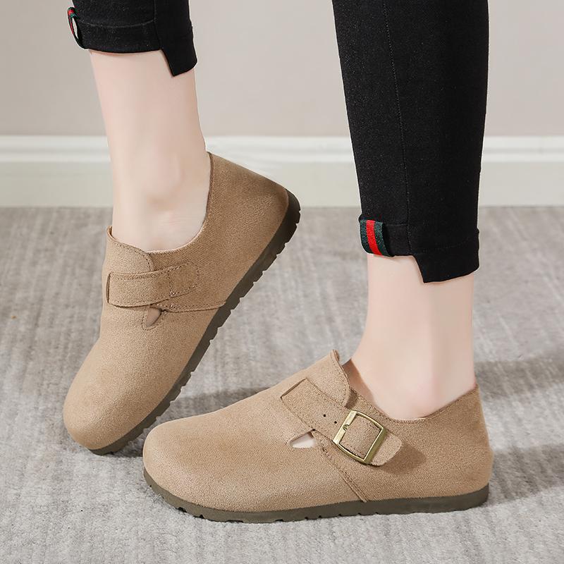 Women's Suede Flat Mules, Casual Buckle Strap Closed Toe Loafers, Retro Minimalist Slip-on Shoes for Spring Autumn Daily Wear