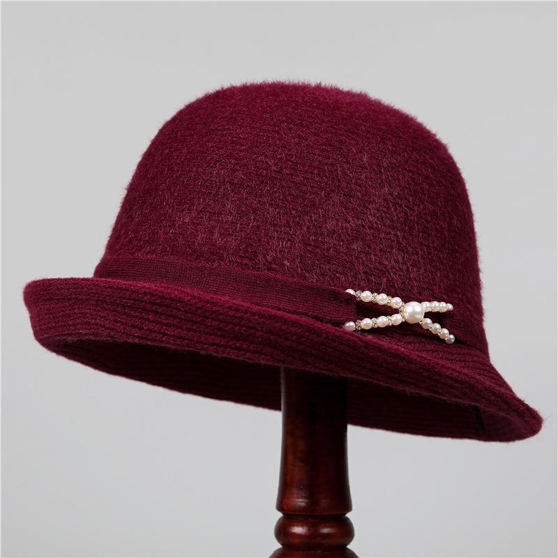 Pearl Warped Edge Fisherman's Hat for Women, Versatile In Autumn and Winter, Showing a Small Face and Cold-proof Middle-aged Basin Hat