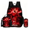 Ronaldo 3Pcs Set School Backpack Football Sport Backpack,Pencil Bags,with Lunch bag,Football Star Bookbag Knapsack