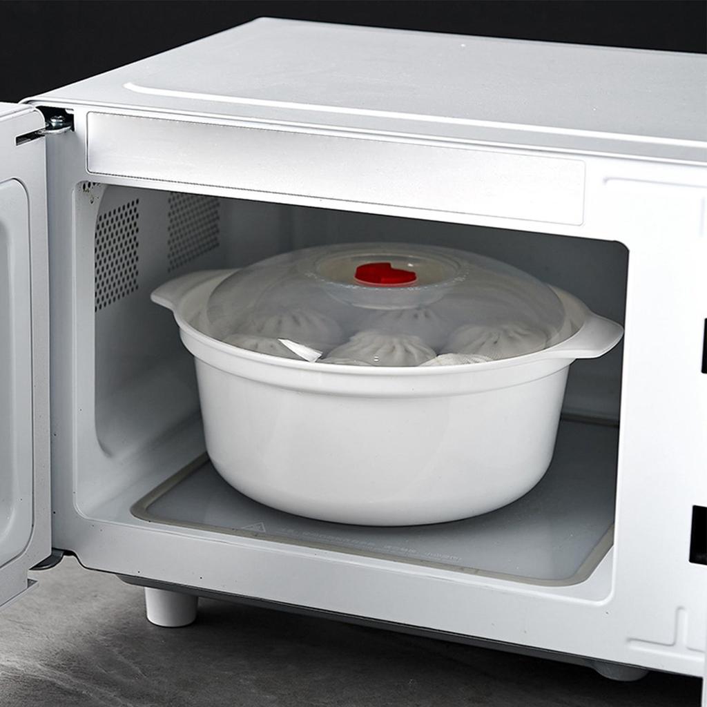 Microwave Heating Steamer with Lid Handle Household Large Capacity Steamer Kitchen Steamer Box Steamer Rack Can Exhaust Steam