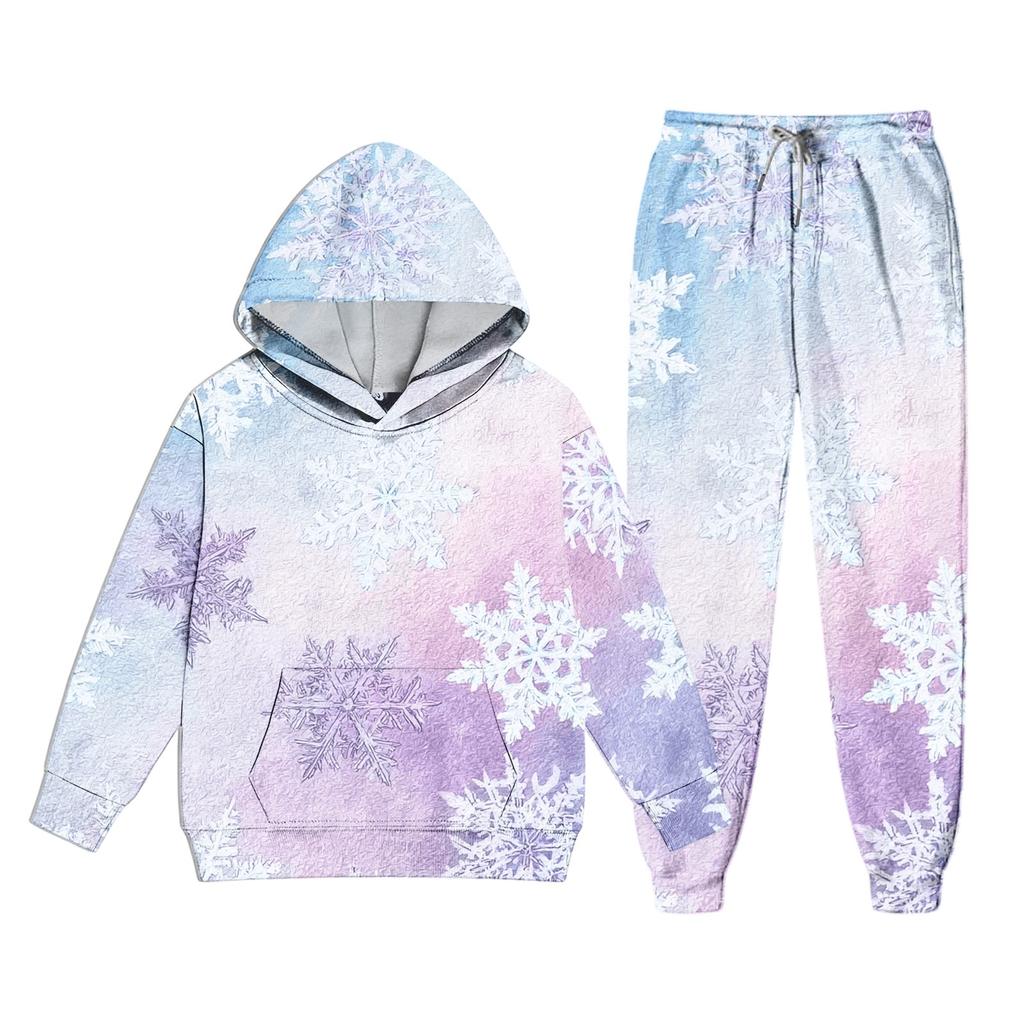 Children's Hooded Sweatshirt Set with Christmas Print for Boys and Girls