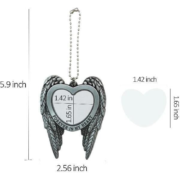 6 Set Sublimation Angel Wing Ornament Blanks Metal Love Heart Pendant Personalized Car Hanging Ornaments with Blank Photo for Home Window DIY Picture