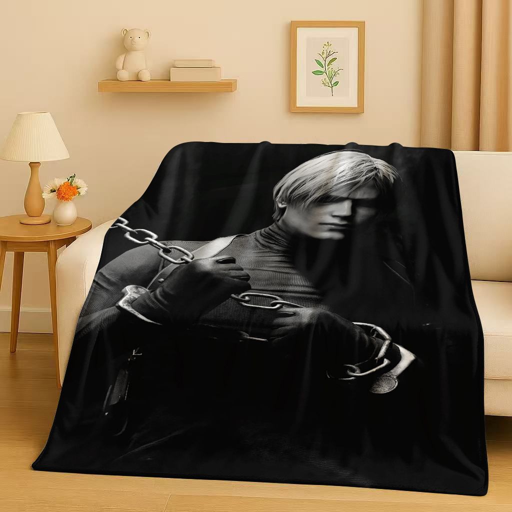 Leon R-Resident Evil Game Cartoon Gamer Flannel Blanket,Ultra Soft Warm Plush Throw for Home Bedroom Bed Sofa Cover Picnic Kids