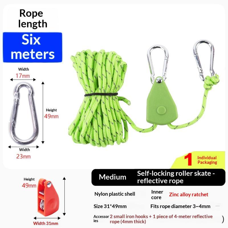 4/6M Adjustable Camping Tent Awning Wind Rope With Fastener Buckle Pulley Tensioner Ratchet Hangers For Lights