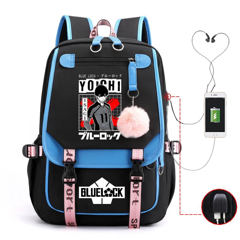Blaues Gefängnis Anime Schultasche College Stil Große Kapazität Mittelschüler USB Rucksack