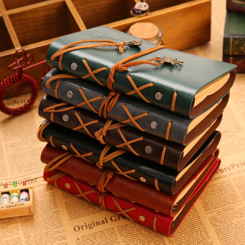 Large Pirate Leather Cover Retro Loose-Leaf Notebook with Multicolor Strap