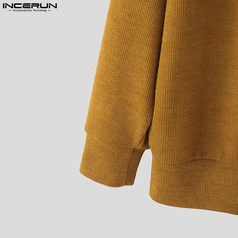 INCERUN Men V Neck Long Sleeve Buttons Up Rib Knit Oversized Cardigan Tops