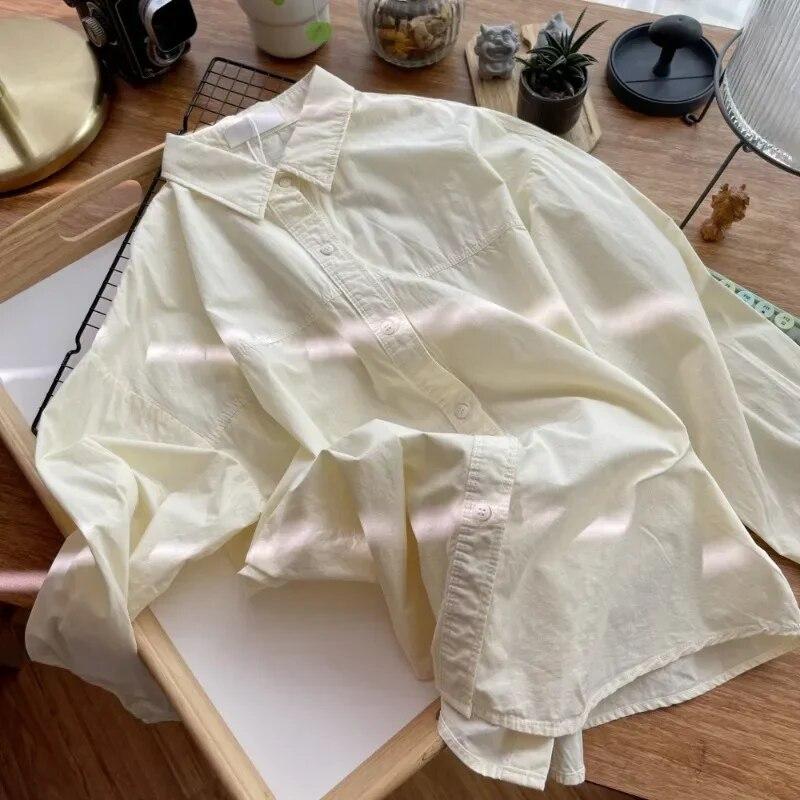 Herbst Mode Taste Hemd Baumwolle Bluse Frauen Tops Einfache Feste Farbe Drehen Unten Kragen Hemd Beiläufige Lose Kleidung Blusas 29618