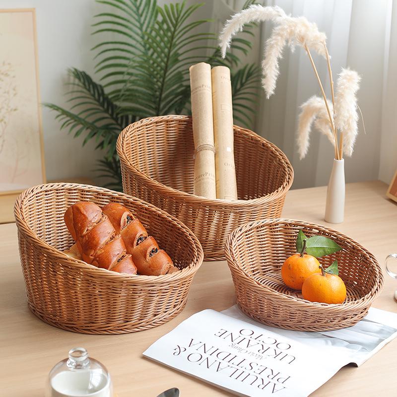 Rattan-Style Angled Bread, Fruit & Snack Display Basket