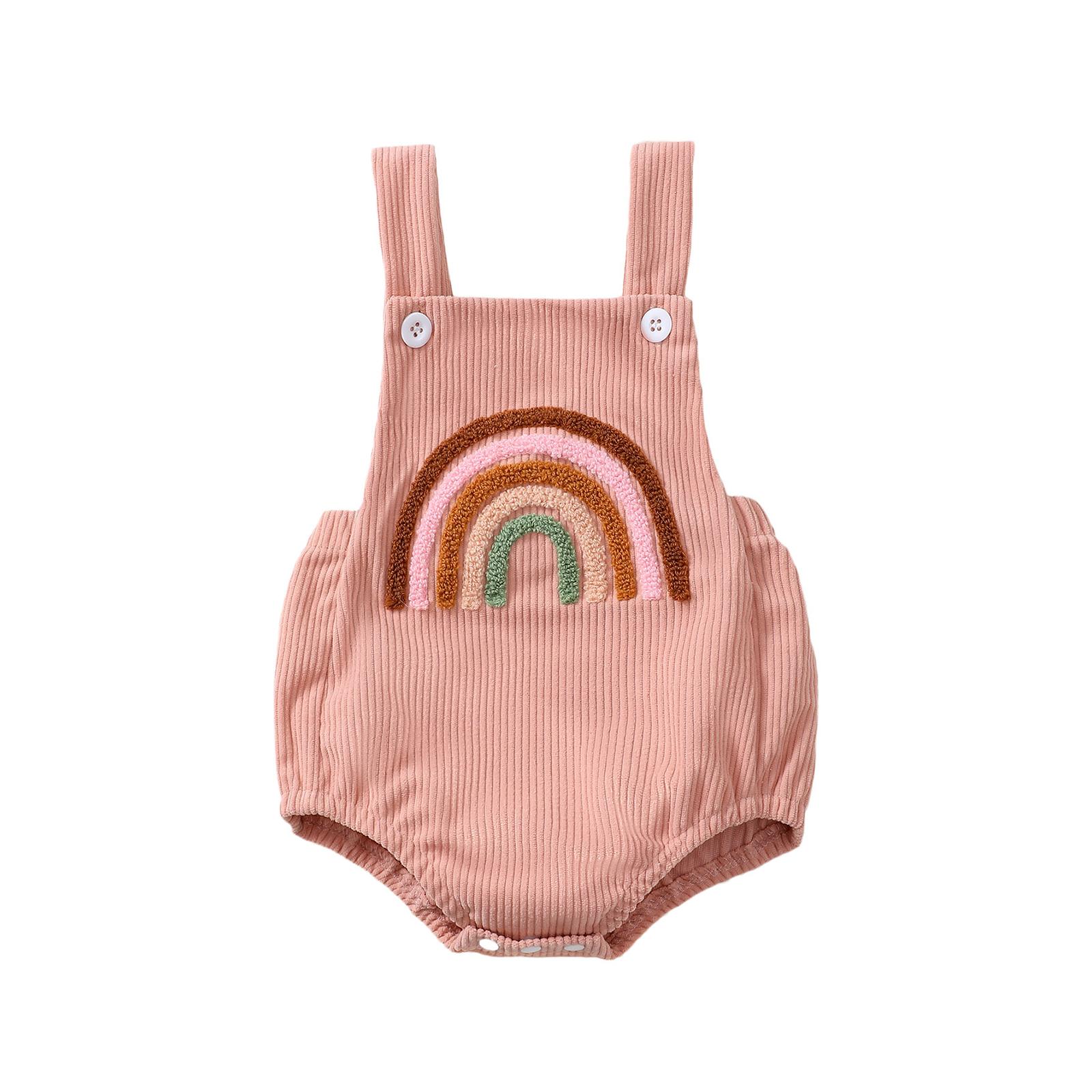

Комбинезон для младенцев и девочек, радужная/клубничная вышивка, квадратный вырез, без рукавов, ребристый комбинезон 3-6 Months розовый