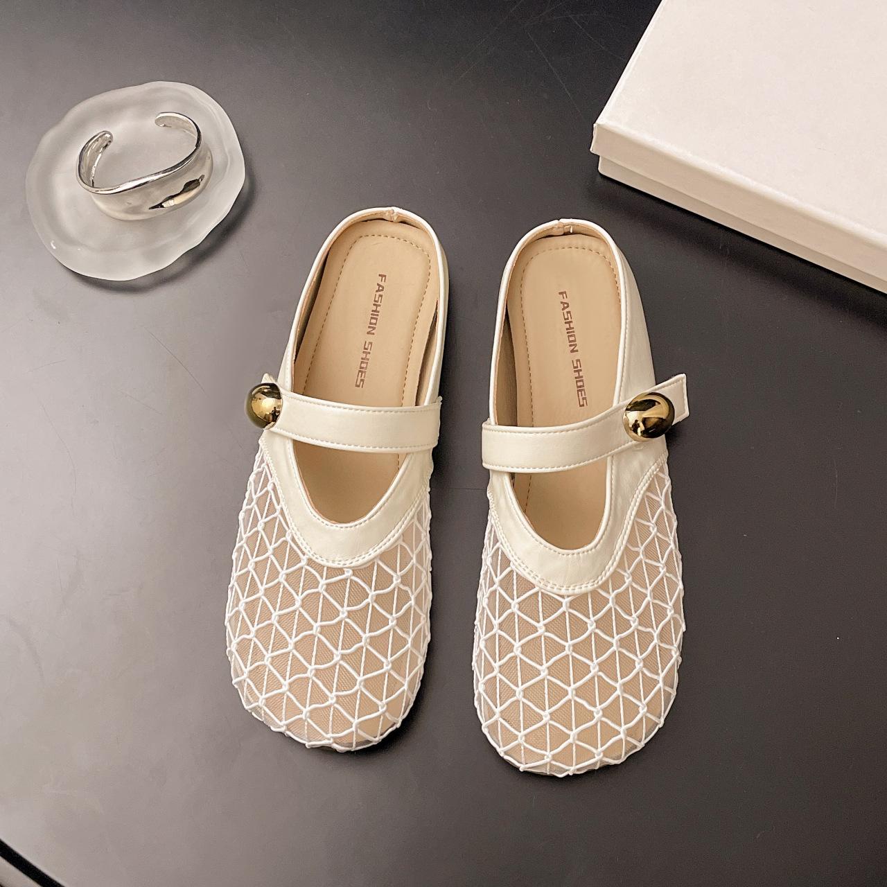 

French mesh bag head half slippers women s summer wear beautiful cool slippers 2025 new flat one-pedal sandals 40