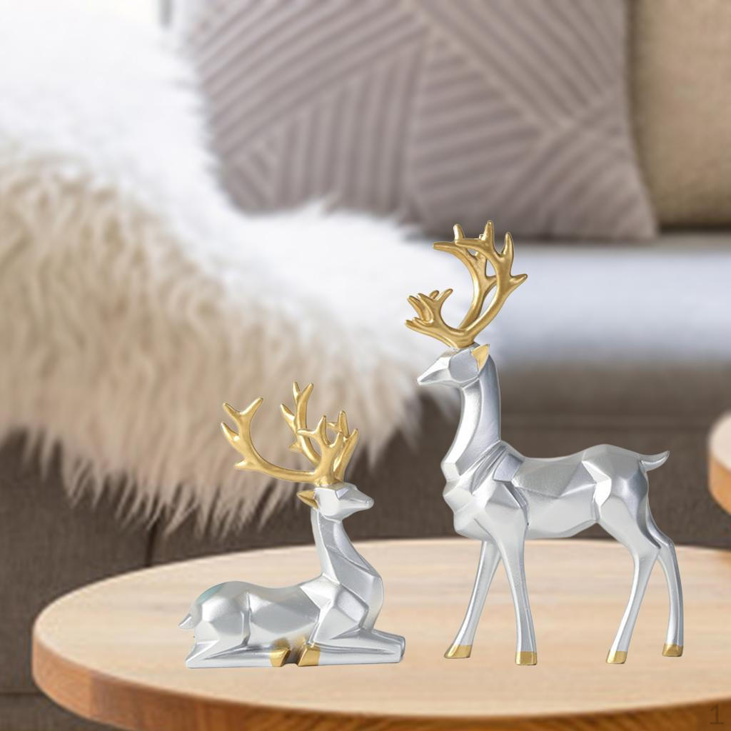 

2 Статуэтка Оленя Статуя Домашняя Жизнь 2Pcs Silver B