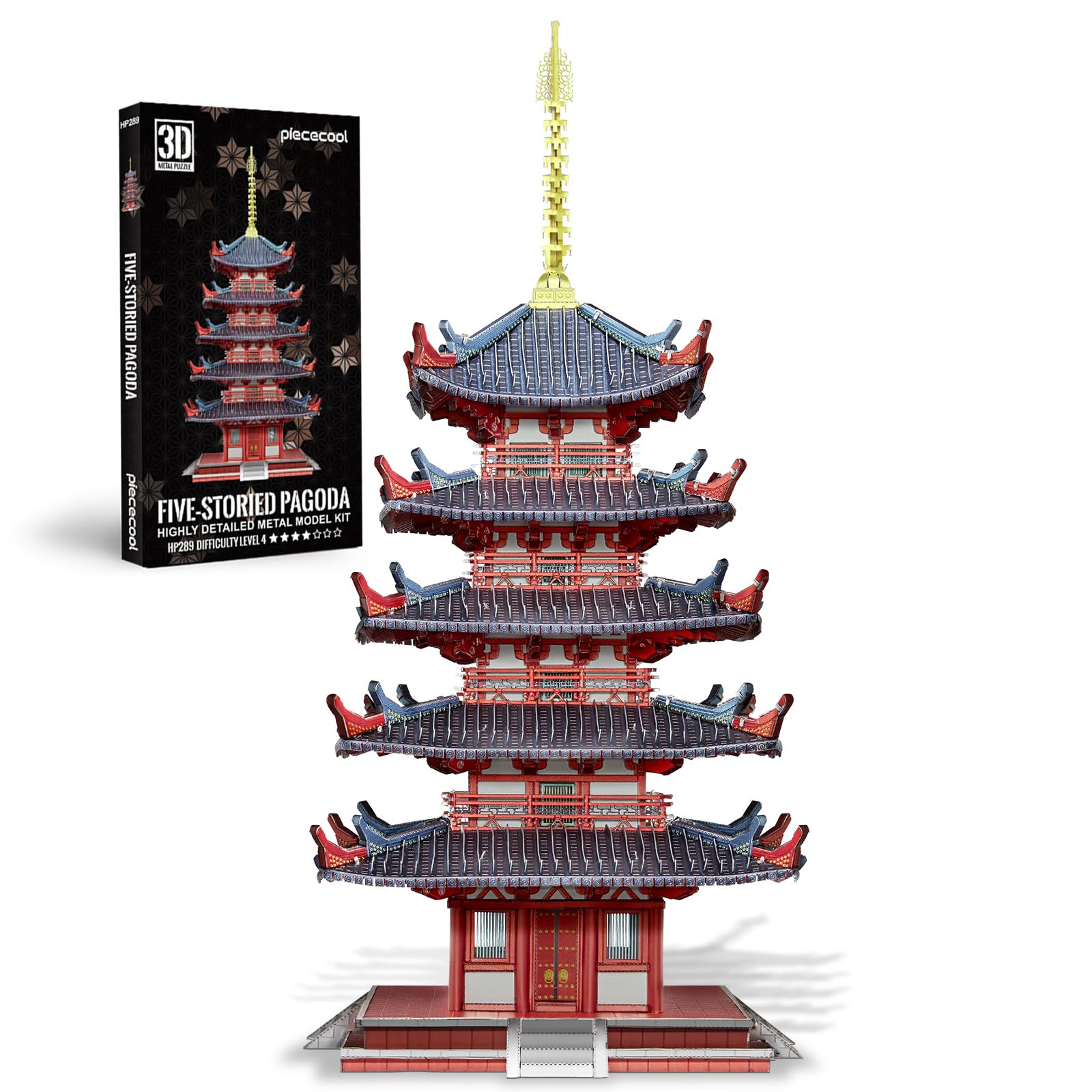 Piececool 3D Metal Puzzle - Five-Storied Pagoda (Japanese Architectural Building) - Metallic Nano Puzzle - Assembly Required (No Glue Needed) - Diffic