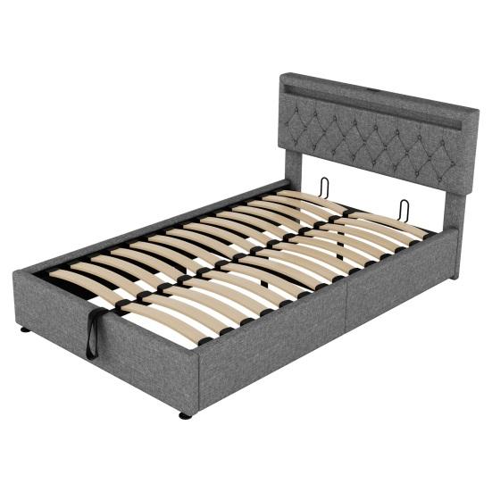 Sleeping Bed 140x200CM Platform with LED Ambient Light 24-Button Remote Control USB Type-C Charging Port Bedroom Double Modern White/Grey Large