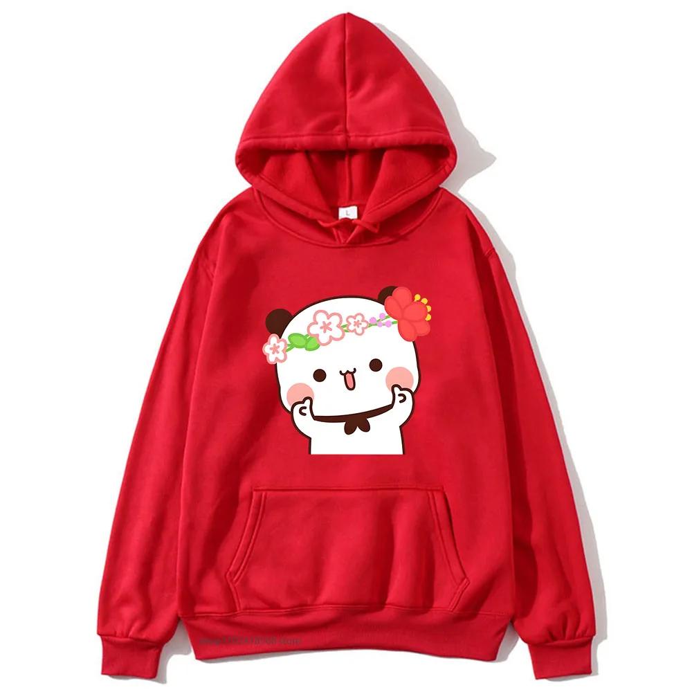 Cute Pretty BuBu Panda in Flowery Head Piece Hoodie DuDu Bear Dancing and Playing with A Guitar Sweatshirt Women Tops