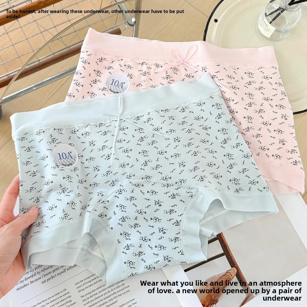 Ladies' New Summer All Match Sweet Floral 10A Antibacterial Cotton Extended Mid Waist Panties