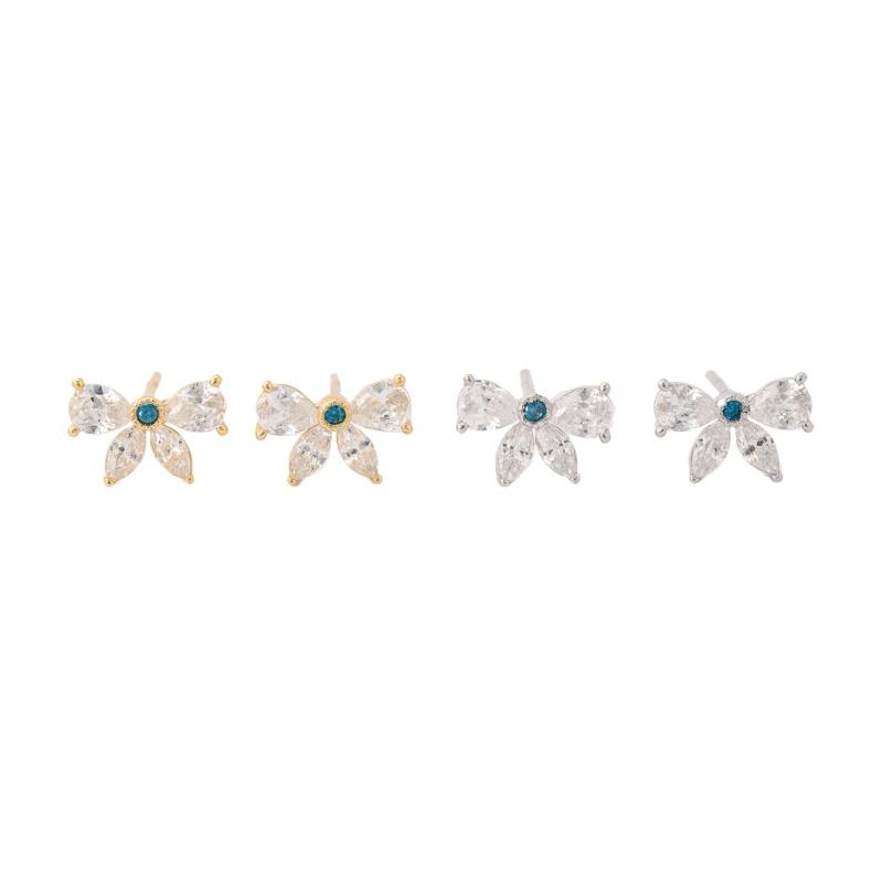 925 Sterling Silver Vintage Bowknot Dazzling Clear CZ Stud Earrings For Women Retro Fine Jewelry Accessories