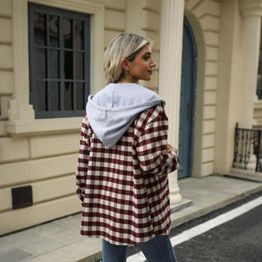 Women's Plaid Hooded Shirt Jacket