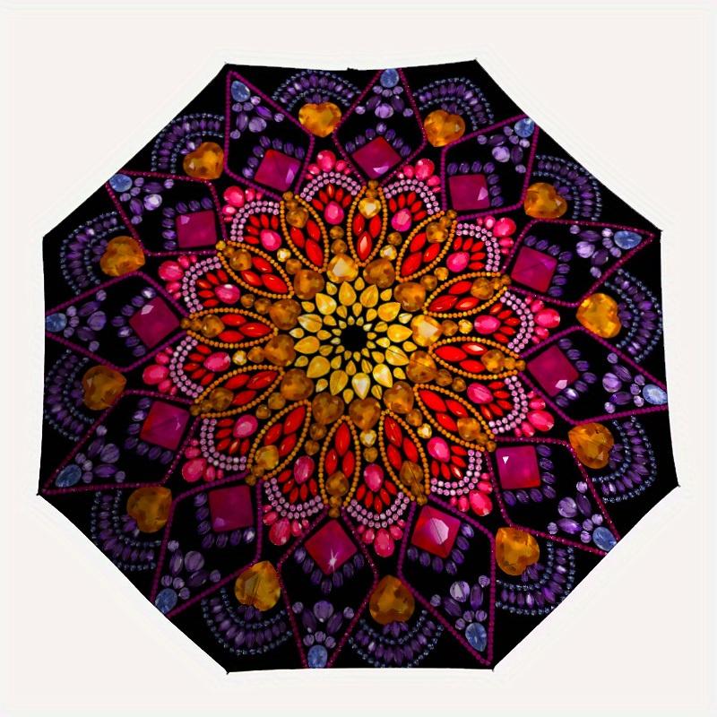 

1pc Gemstone Mandala Automatic Open/close Folding Umbrella, Compact Portable Travel Umbrella, Durable Construction yy250804136
