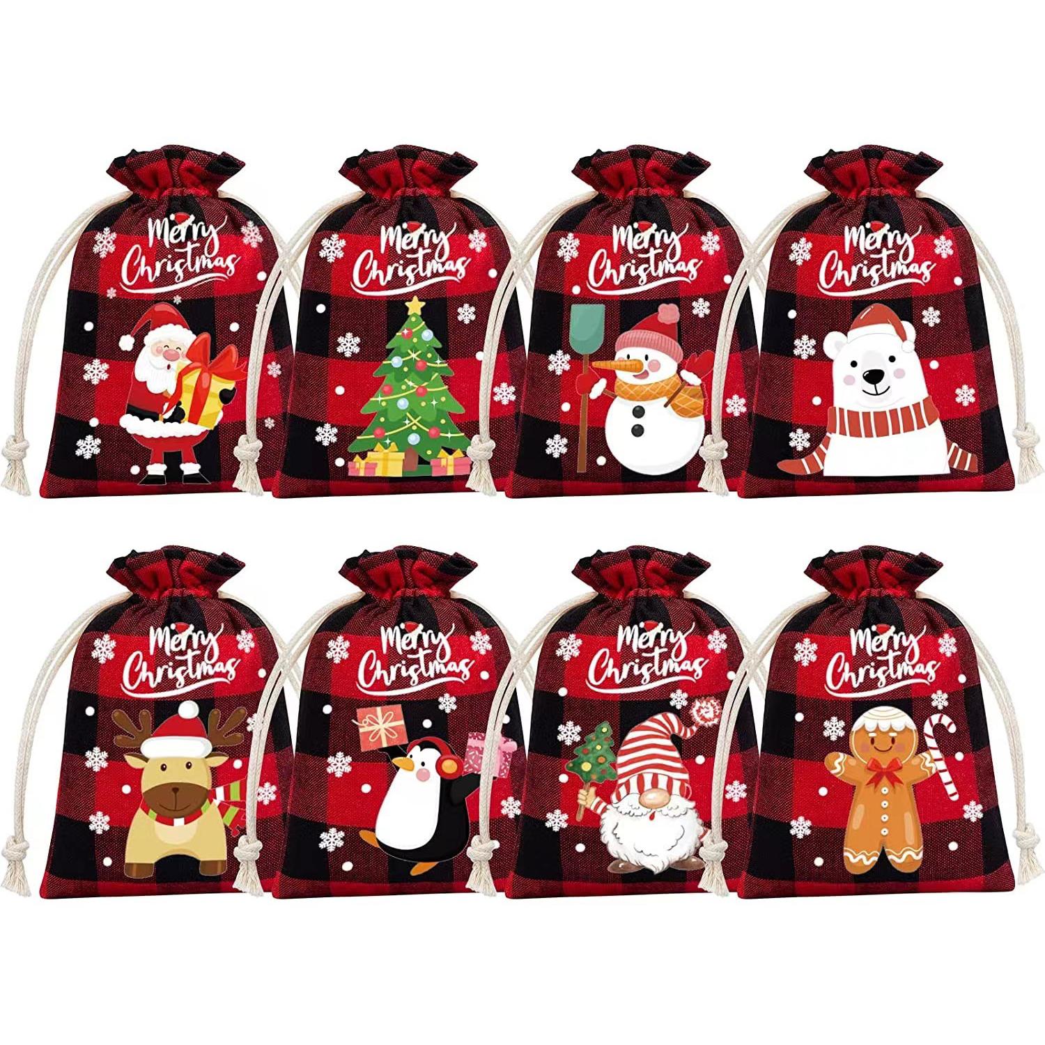 Burlap Christmas Drawstring Bags Drawstring Small Christmas Linen Bags Goody Gift Bags Linen For Holiday Party Favors Candy Or 1PCs