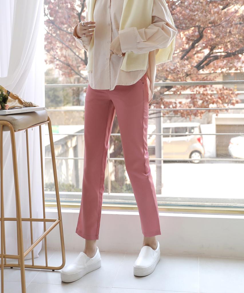 Ppaeppae Wrinkle-Free Simple Straight Slacks With Back Elastic Waist
