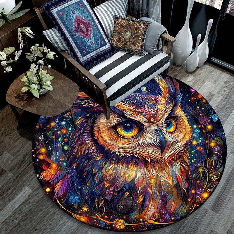Cosmic Owl Round Area Rug,Carpet Rug for Living Room Bedroom Sofa Playroom Decor,Non-slip Floor Mat