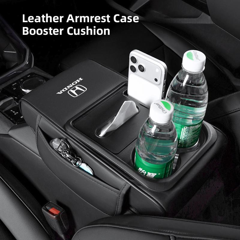 ABO2 Car Armrest Cushion With Cup Holder & Tissue Organizer For Honda CR-V Accord Civic HR-V Pilot Odyssey Fit Jazz Vezel CITY Freed