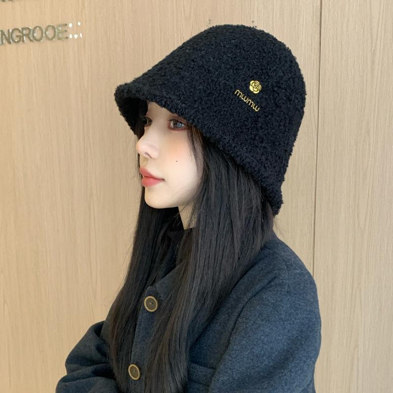 Korean Version of Autumn and Winter New Hat for Women with High End Metal Plush Fisherman Hat Solid Color Versatile Winter Thermal Basin Hat