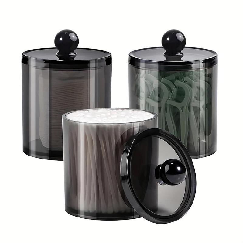 Wattestäbchen Aufbewahrungsbox Apothekerglas Badezimmerglas Schwarzer Kunststoffhalter Aufbewahrungsbox Geeignet für Wattebällchen, Wattestäbchen
