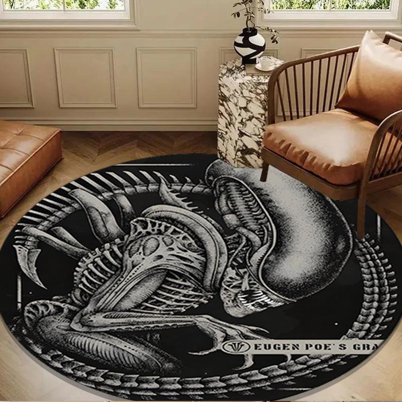 Alien Horror Artwork Round Rug for Livingroom,Bedroom, Palyroom, Chair Rug, Area Rug, Circle Carpet, Large Size Fan Christmas Gift