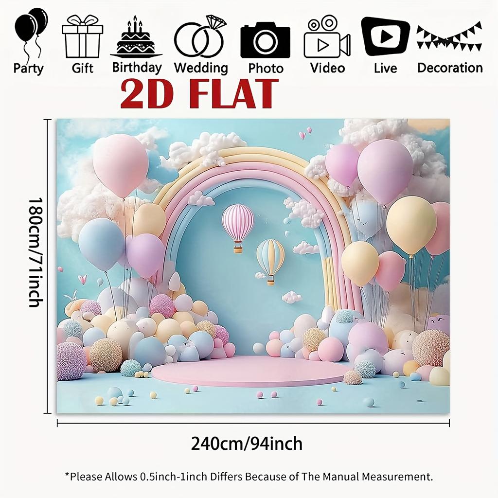 1 Piece 2D Flat Background Cloth, Blue-pink Balloon Rainbow Arch Background Banner, Home Decoration Photo Props