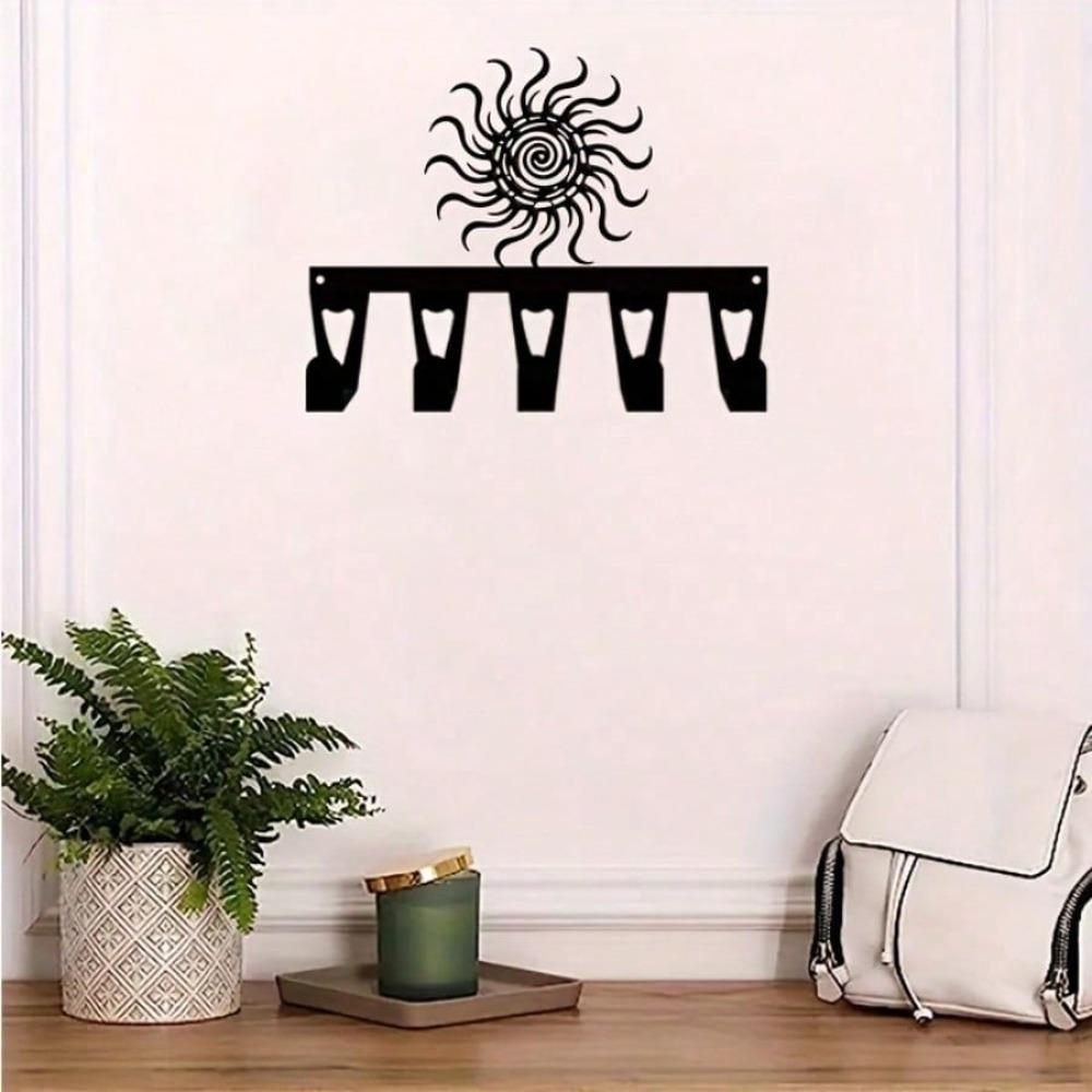 Tribal Spiral Keychain Metal Wall Decor 5 Hooks Retro African Style Entryway Rack for Hall Living Room Bedroom Office