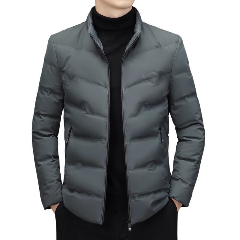 Men's Winter Casual Thick Warm Down Jacket with Stand Collar for Middle-Aged and Young.