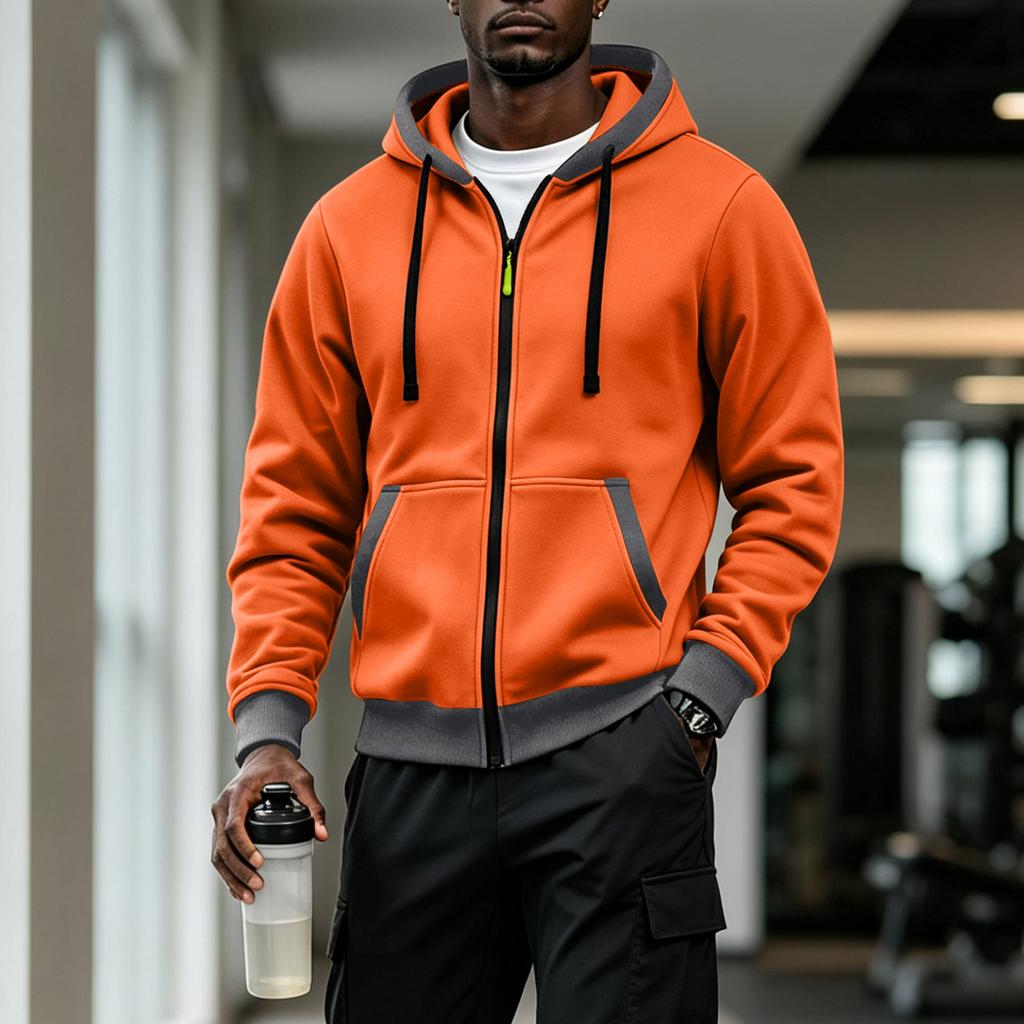 Felpa con cappuccio da uomo mezza zip con tasche multiple, felpa casual per sport all'aperto