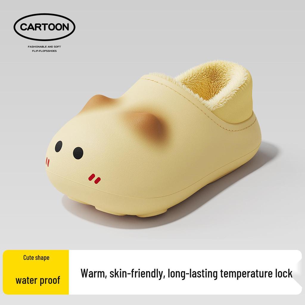 Waterproof Anti-slip Kitten Backless Cotton Slippers with Thick Plush Sole and Cartoon Design for Girls and Kids - New 2025 Style