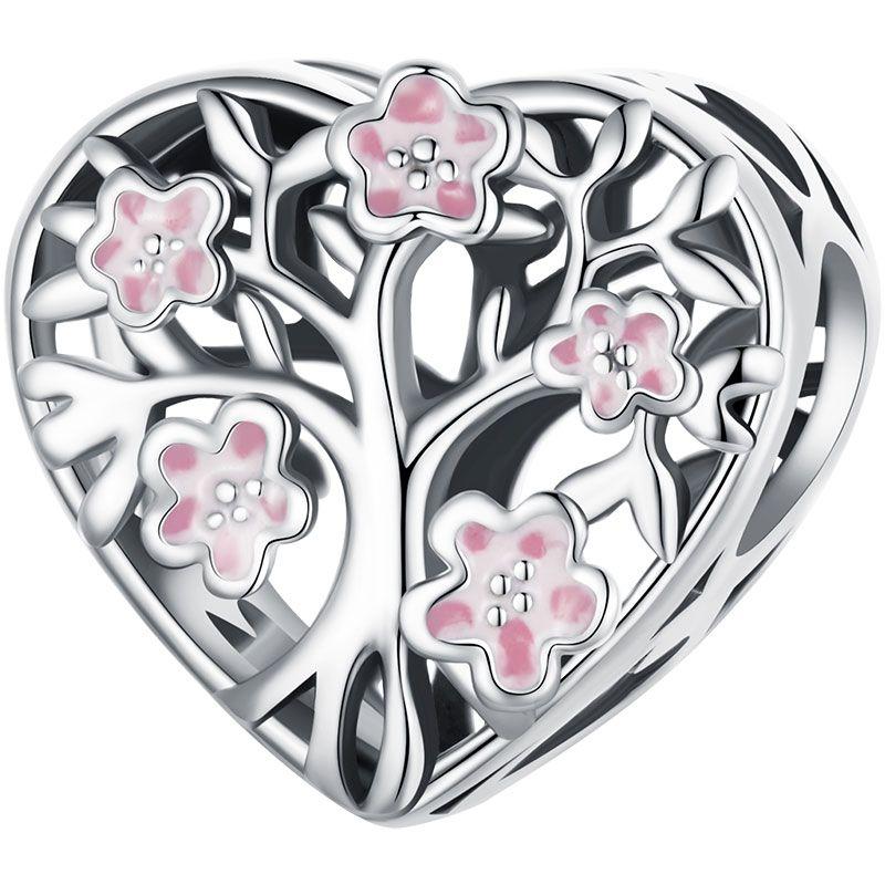WOSTU 925 Silver Pink Love Heart Charms Bead Infinite Love Pendant Fit Bracelet Valentine Jewelry Mother's Day Gift