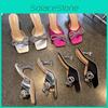 Wide Fit Crystal Flat Slides With Square Toe And Rubber Sole For Summer