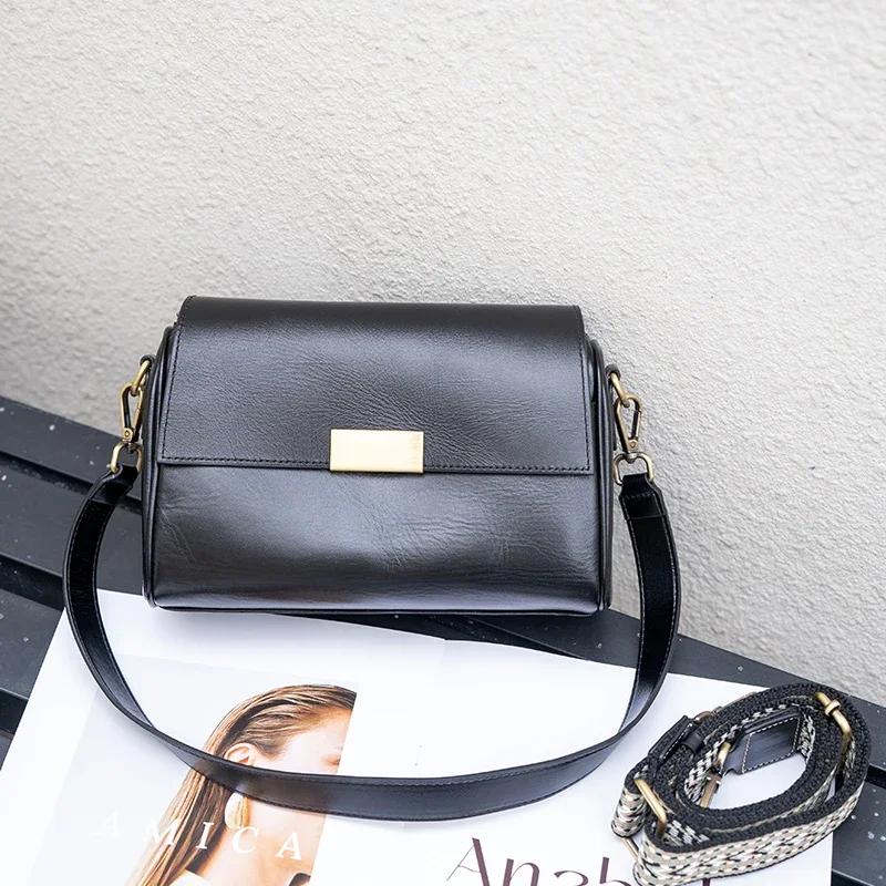 Genuine Cowhide Leather Women's Shoulder Bag Crossbody Bag Retro Versatile Ladies Underarm Fashi Luxury Brand Bag Wholesale