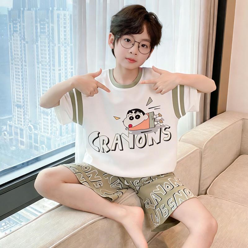 100% Cotton Boys Pajama Set Short Sleeve Shorts Sleepwear Kids Teens Comfortable Breathable Home Wear