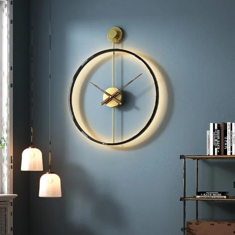 Spain Large Wall Clock Modern Silent Watches LED Light Creative Houde Led Gold Clocks Home Decor Living Room Decoration LQU2C7V3
