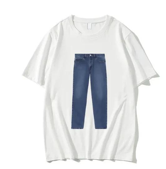 2024 Retro Xinying Jeans Printed T-shirt Round Neck Women's Summer Casual Personalized Fashion Short Sleeve