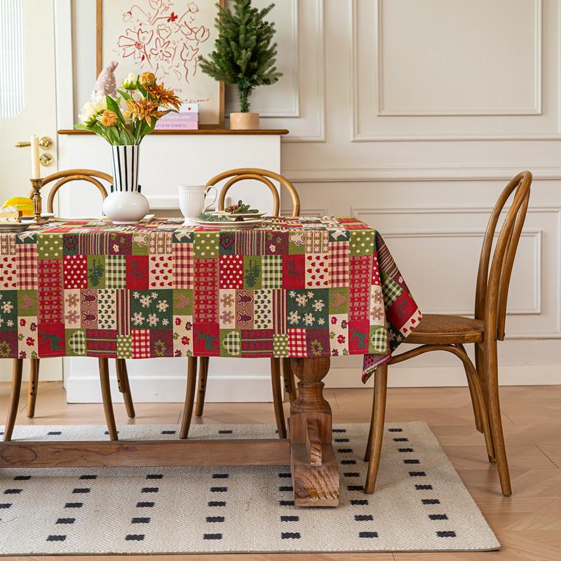 Retro Polyester Cotton Color Woven Jacquard Christmas Tablecloth Rectangular Coffee Table Tablecloth Dining Table Cloth