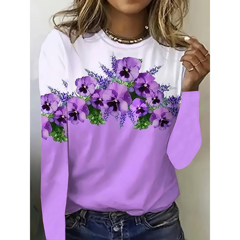 Fall/Winter Daily Women's Casual Top 3D Flower Print Women's Long-Sleeved T-Shirt Street Urban Fashion T-Shirt